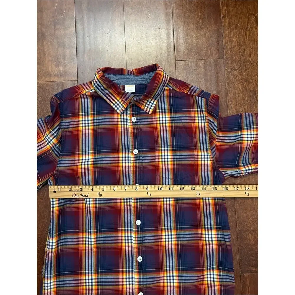 Gymboree Kid’s Plaid Button-Down Shirt in Navy, Red& Yellow, Size L (10-12)